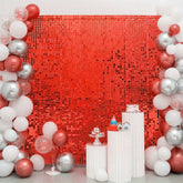 Nessiworld Red Color Rectangular Cut Shiny Glitter Look Background Curtain Decor 1x2 Meters